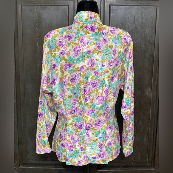 Vintage Michelle Stuart Purple/Blue floral blouse- size 10 - Picture 3 of 10